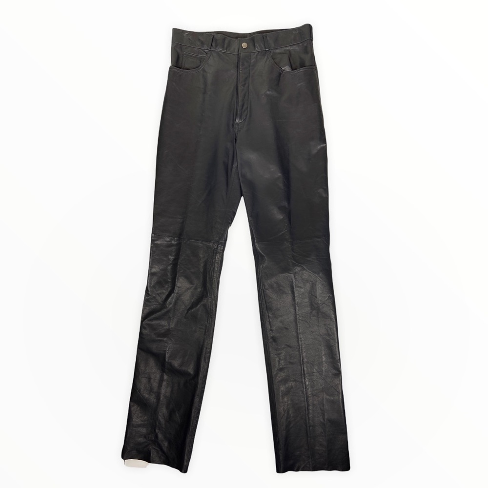 Men's Black Leather Pants Straight Leg Reg Fit 32